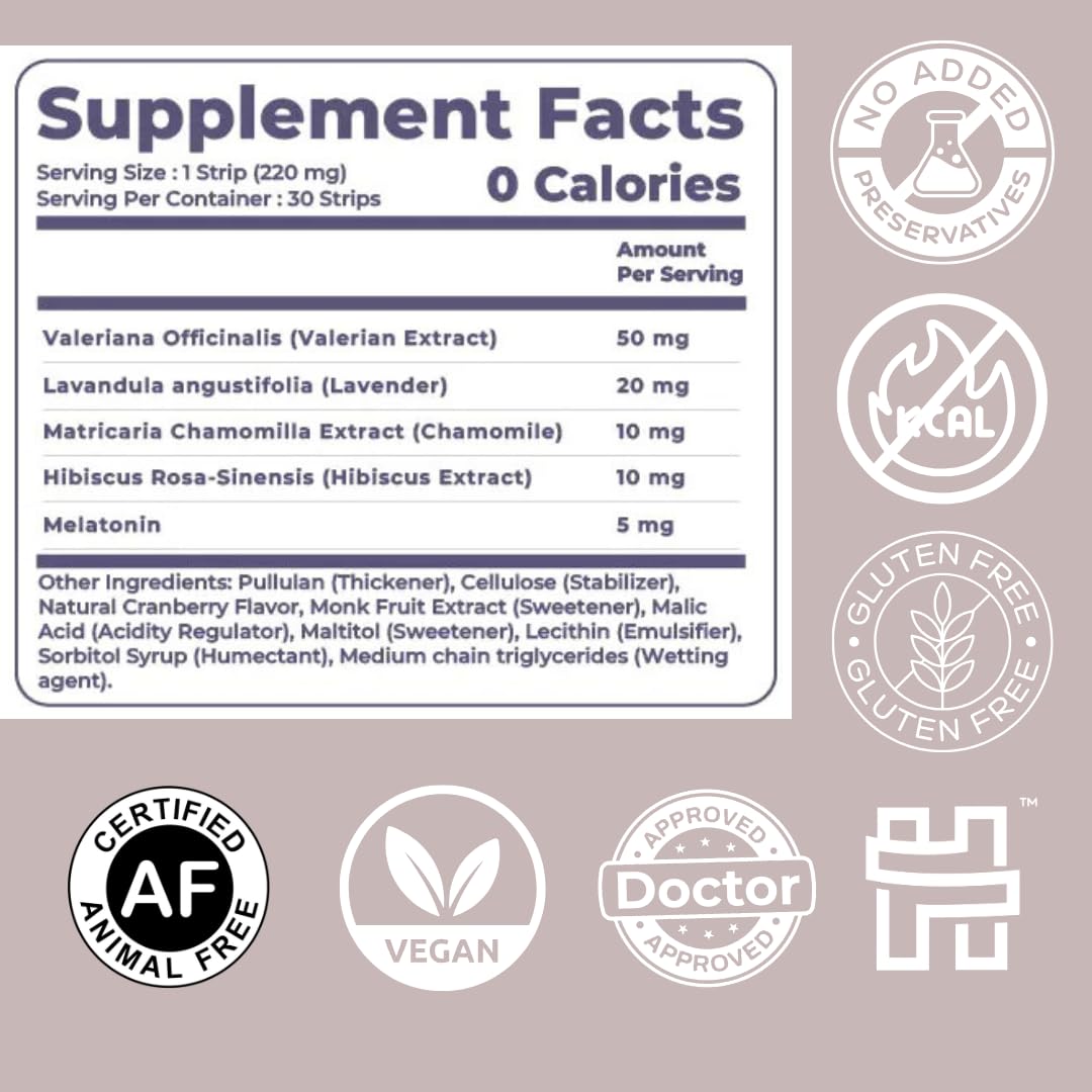 NutriHugs Sleep Aid Oral Thin Film Strips – Valerian Root, Chamomile, Lavender, Melatonin, Hibiscus & Natural Ingredients | Vegan, Sugar-Free | Doctor-Formulated | 30 Strips — Amazon image 7