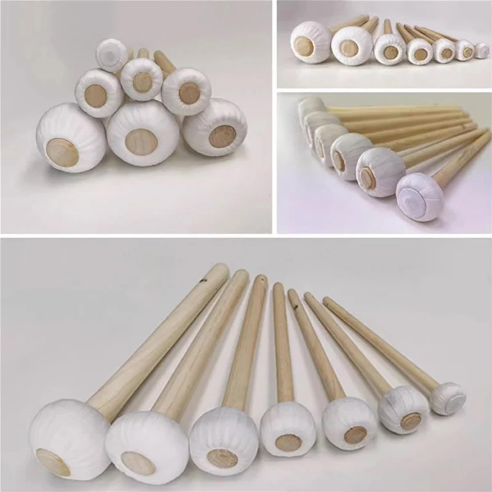 1 paire de maillets cymbale en nylon, fait à la main, manche bois massif, maillet rond for jeu percussion professionnel Pour Instrument À Percussion(41CM)