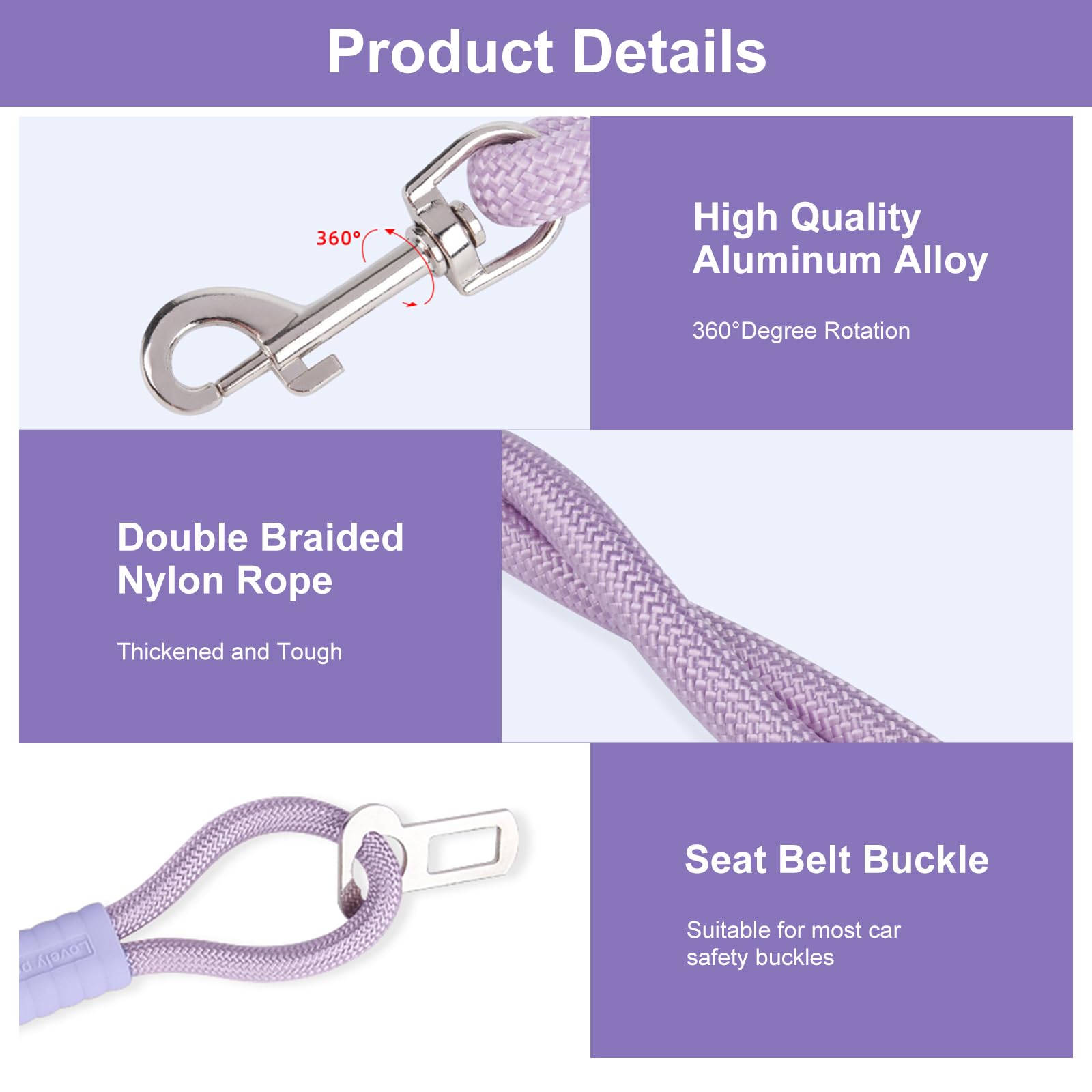 2 Stück Anschnallgurt Hund Auto,Hundeanschnaller fürs Auto,Universelle Sicherheitsschnalle, passend für Autokopfstütze，Kann als Leine verwendet Werden, geeignet für alle Hunde und Katzen (Purple)