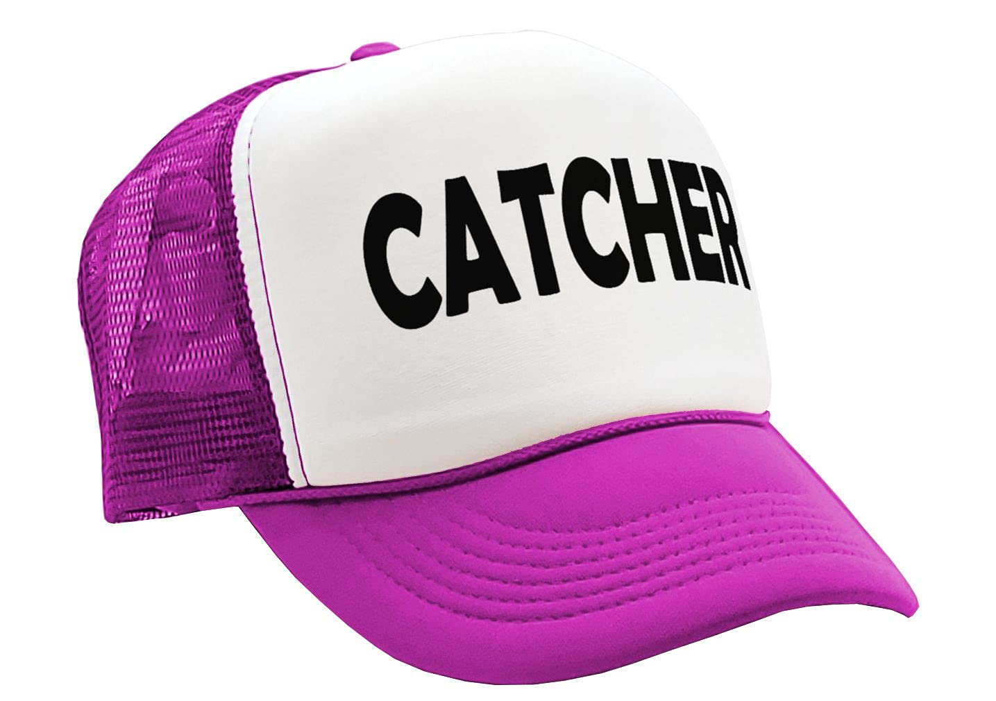 Catcher - Pitcher Funny LGBTQ Gay Rights - Vintage Retro Style Trucker Cap Hat (Neon Pink)