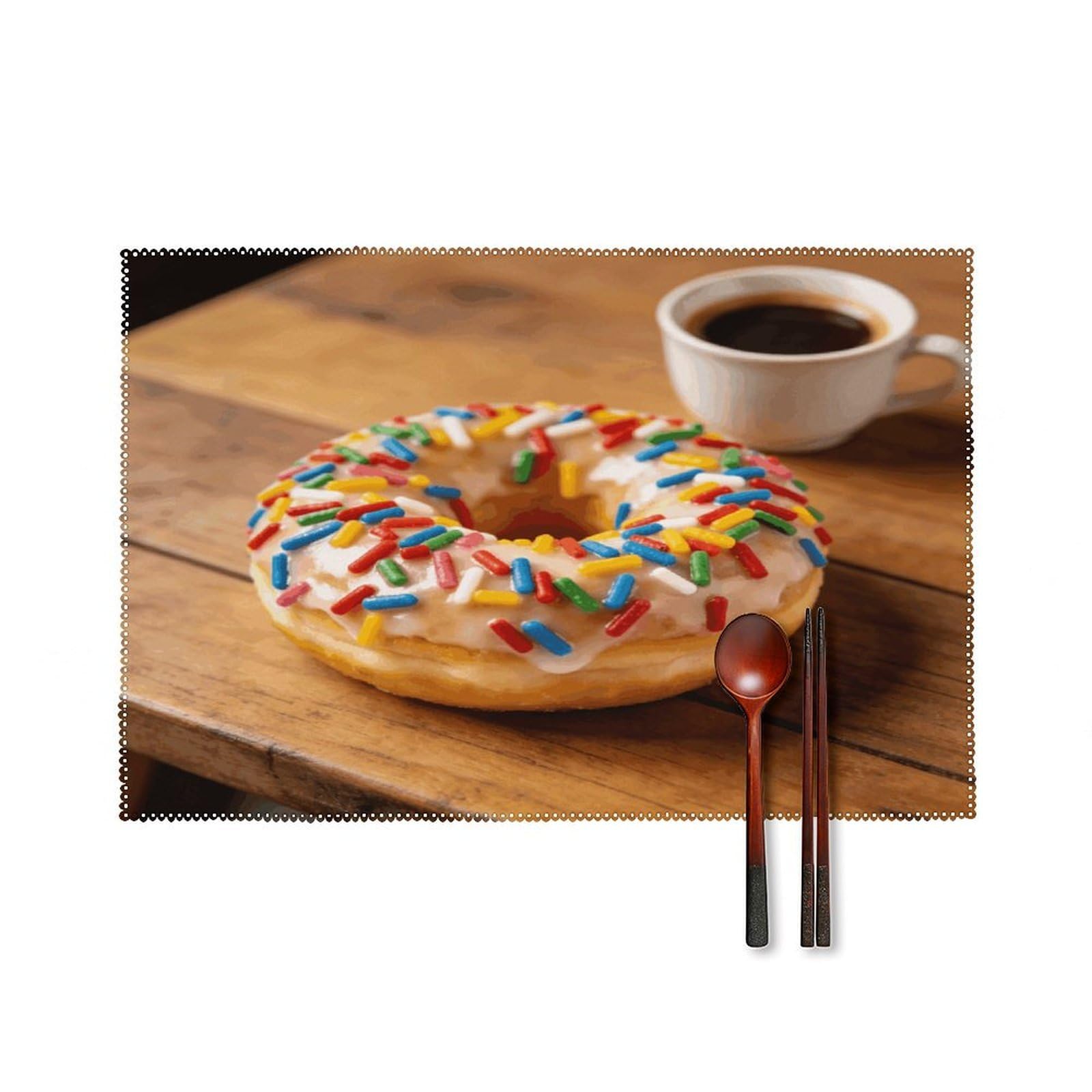Khauerbc Style Doughnut Placemats Set Of 6,Decorating The Dining Table，Canvas Washable Table Mats，Wipe Clean Anti Slip Dining Table Place Mats For Party Kitchen Dining Decoration