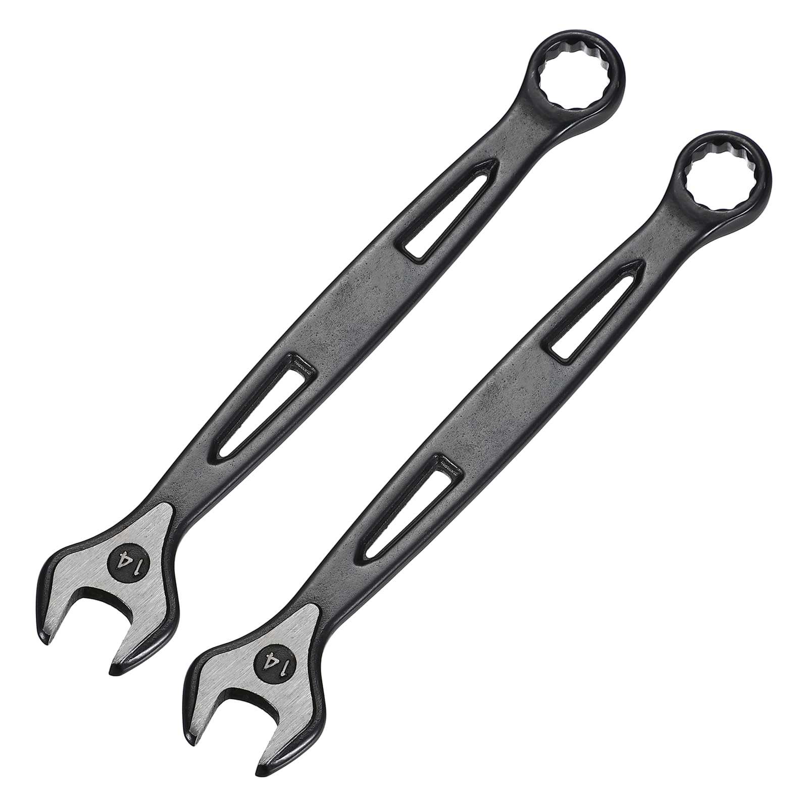sourcing map 2pcs Combination Wrench 14mm Metric Extra Long 12-Point Box and Open End Carbon Steel Double Ended Industrial Grade Spanner for Automotive Furniture Machinery DIY Repair, Black — image 1