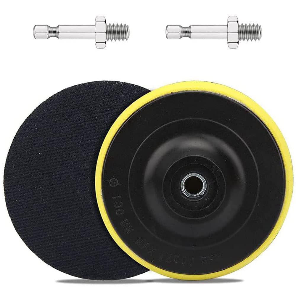 SI FANG 2 Pcs 4"/100mm Hook and Loop Backing Pad with M10 Thread Drill Adapter, Hook & Loop Buffing Pad for Sanding Discs, Rubber Backing Plates for Angle Grinder, Drill Buffer Polisher Attachment