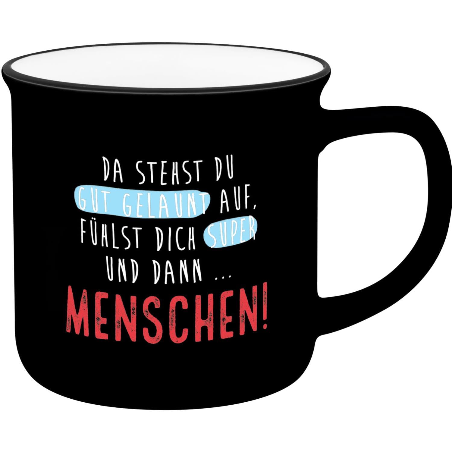 GRUSS & CO Mug with People Motif | Favourite Mug Made of New Bone China Porcelain, Enamel Look, Black Drinking Rim, 35 cl | Friendship Gift | 74666