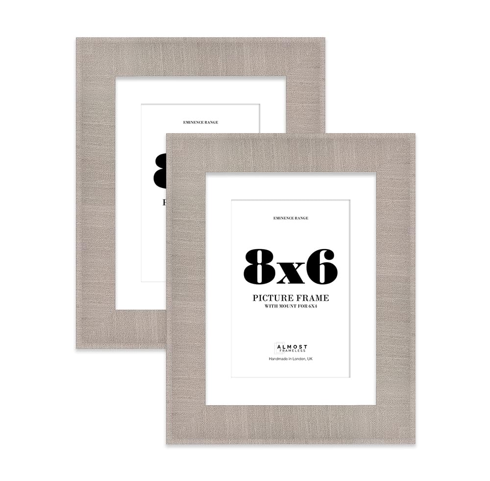 8x6" Grey Picture Frame with 6x4" Mount - Shabby Chic Photo Frame with Distressed Finish, Wall Hooks and Kickstand, 32mm Edge - 2 Pack