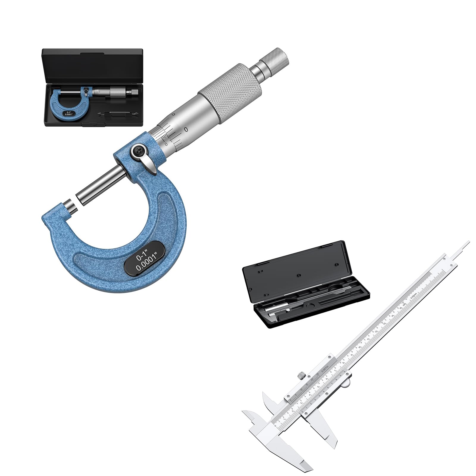 SOHNVWTGD Micrometer, 0-1" Machinist Micrometer, 0.0001" Graduation Set,Vernier Caliper 6 Inch, 6" Non Digital Caliper, 0-6Inch/0-150mm