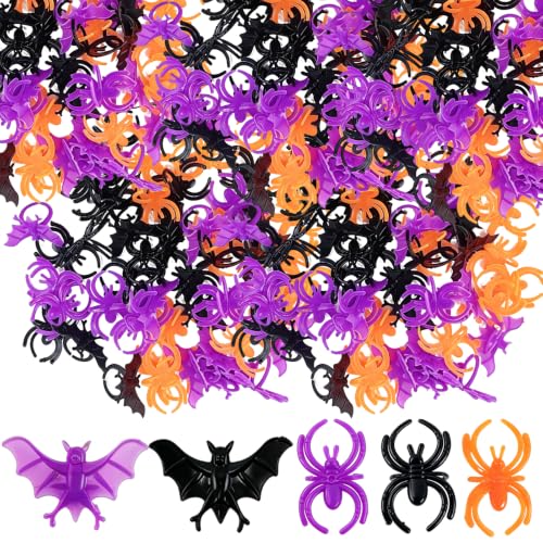 RONYOUNG 105PCS Spider Rings Bat Rings Plastic Halloween Bulk for Kids Costume Accessories Cupcake Topper Halloween Party Favors