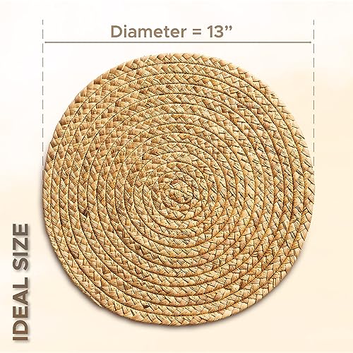 Image of BLUEWEST Woven Placemats - 13 inch Boho Round Rattan Placemats (Pack of 10) - Wicker Water Hyacinth Braided Set - Heat Resistant /Anti-Slip /Durable for Dinner Plate, Dining Table