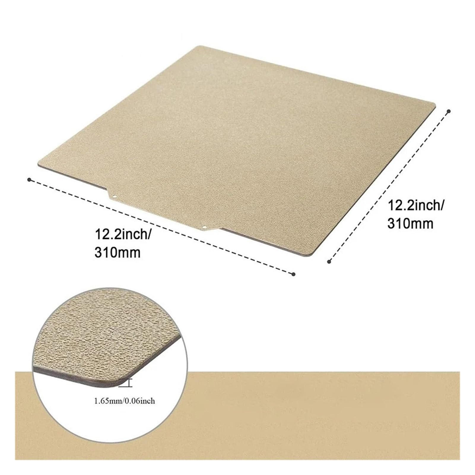 Magnetisches PEI-Pulverblatt 120/150/180/220/25/310/400 mm, doppelseitiges Federstahlblatt, strukturiert, for Ender 3 CR10 P1P-Bauplatte(Pei,400X400mm)