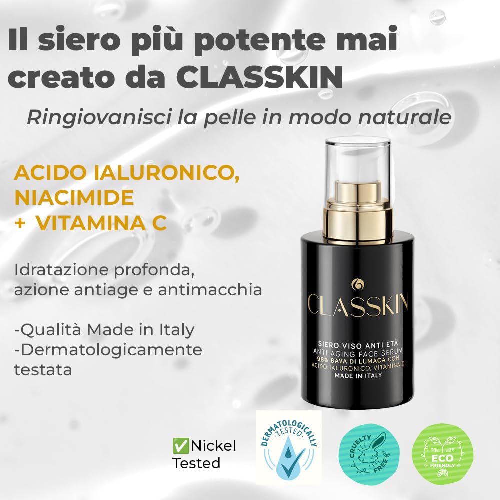 Siero Viso Alla Bava Di Lumaca 98% - Anti-Età, Liftante, Idratante e Antimacchia per Pelle più Soda e Tonica con Acido Ialuronico,Niacinamide e Vitamina C, Donna Uomo 50 ml Bio.