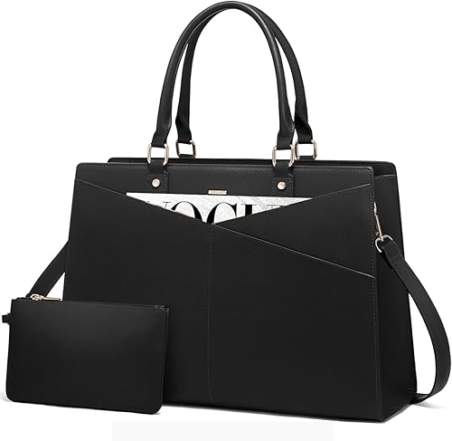LOVEVOOK Bolsa de mano para laptop para mujer, bolsa de trabajo de cuero para negocios, oficina, maletín para computadora con embrague pequeño, apto