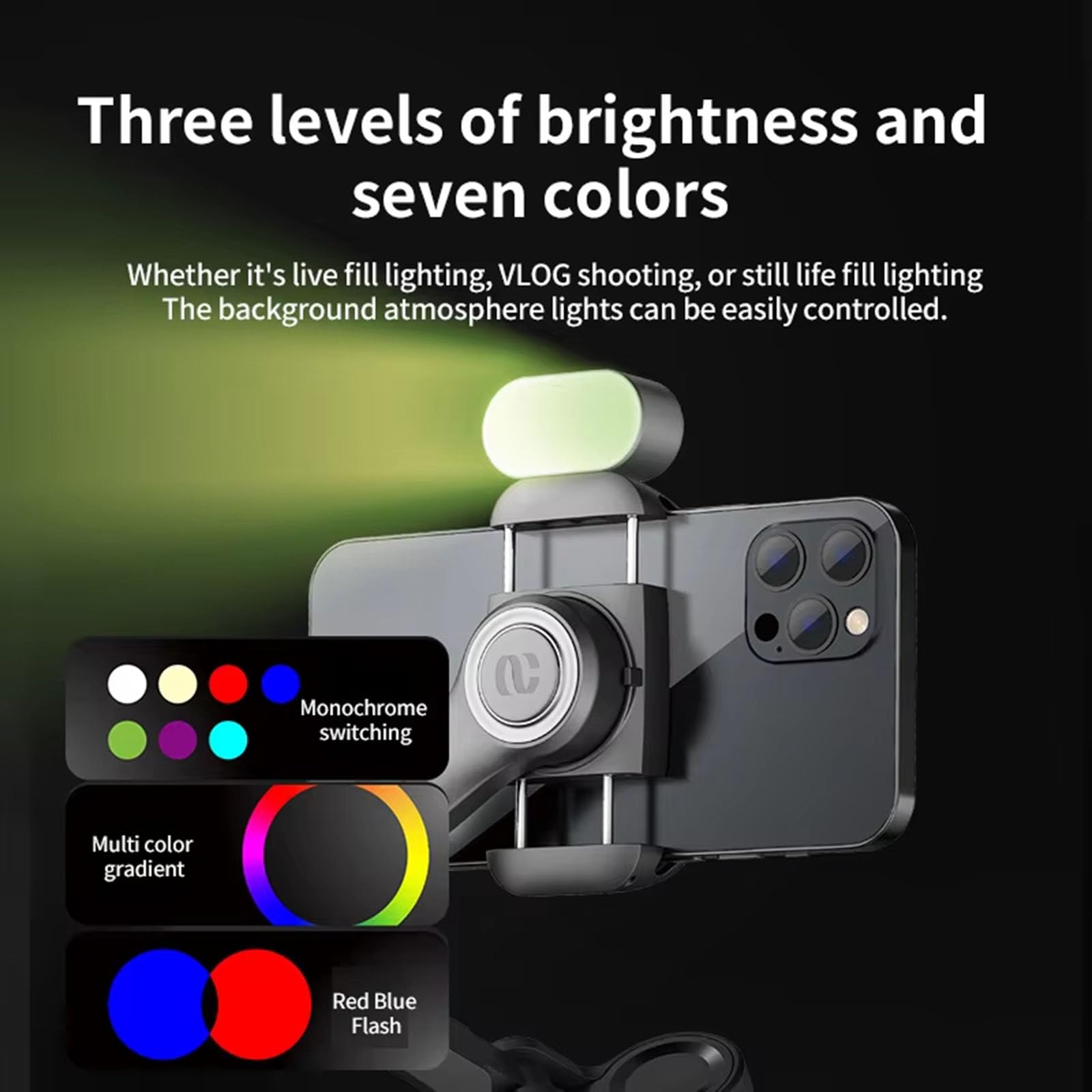 Stabilizator gimbala do smartfona, 3-osiowy ręczny stabilizator gimbala do smartfona z magnetycznym światłem wypełniającym RGB do nagrywania wideo, śledzenia twarzy i obiektów