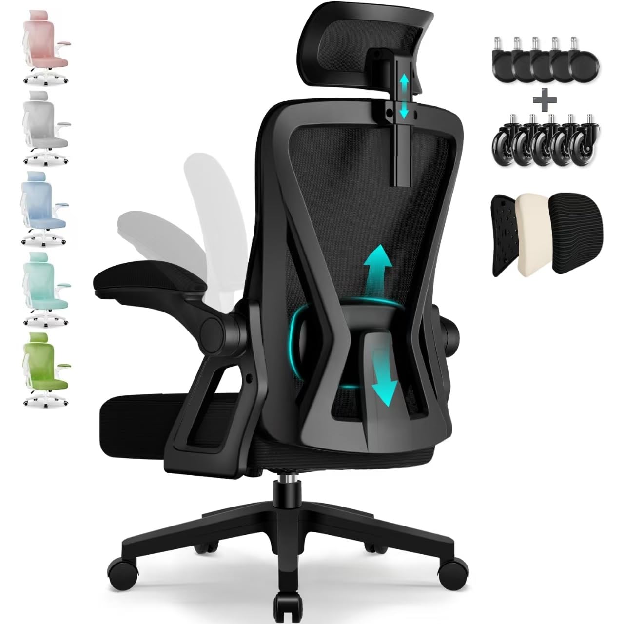 Airchros Bürostuhl,Bürostuhl Ergonomisch mit Verstellbarer Kopfstütze,Armlehnen und Lendenwirbelstütze, Schreibtischstuhl Drehstuhl Wippfunktion bis 135°,Chefsessel Rückenschonend, 150kg