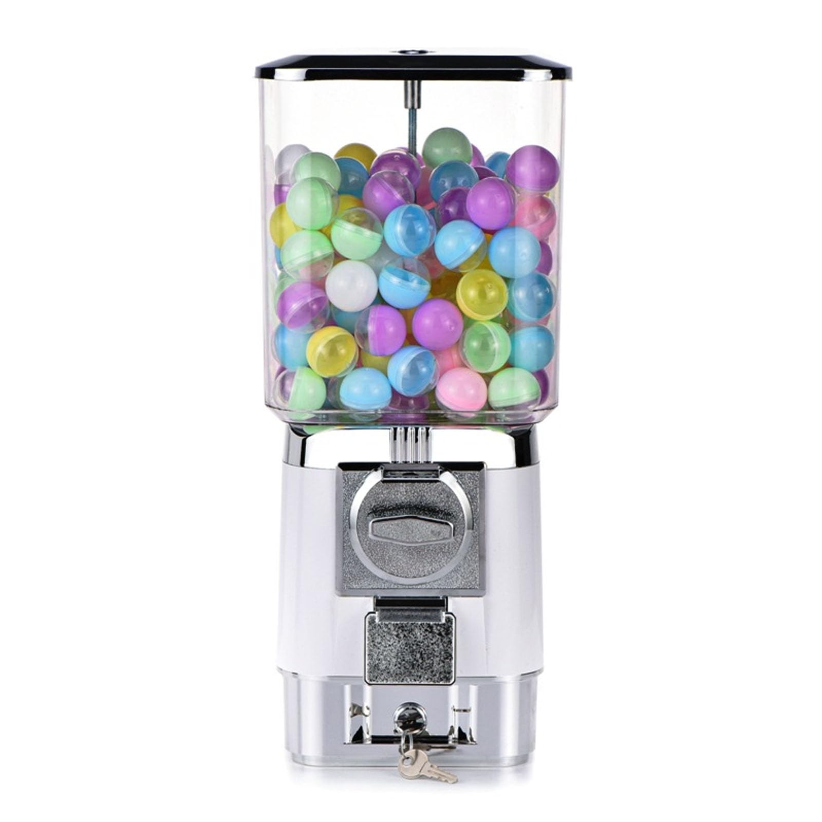 Máquina expendedora de caramelos de 32 mm, con llaves, 200 bolas vacías y 100 fichas de acero inoxidable para tiendas minoristas y parques de atracciones (G)