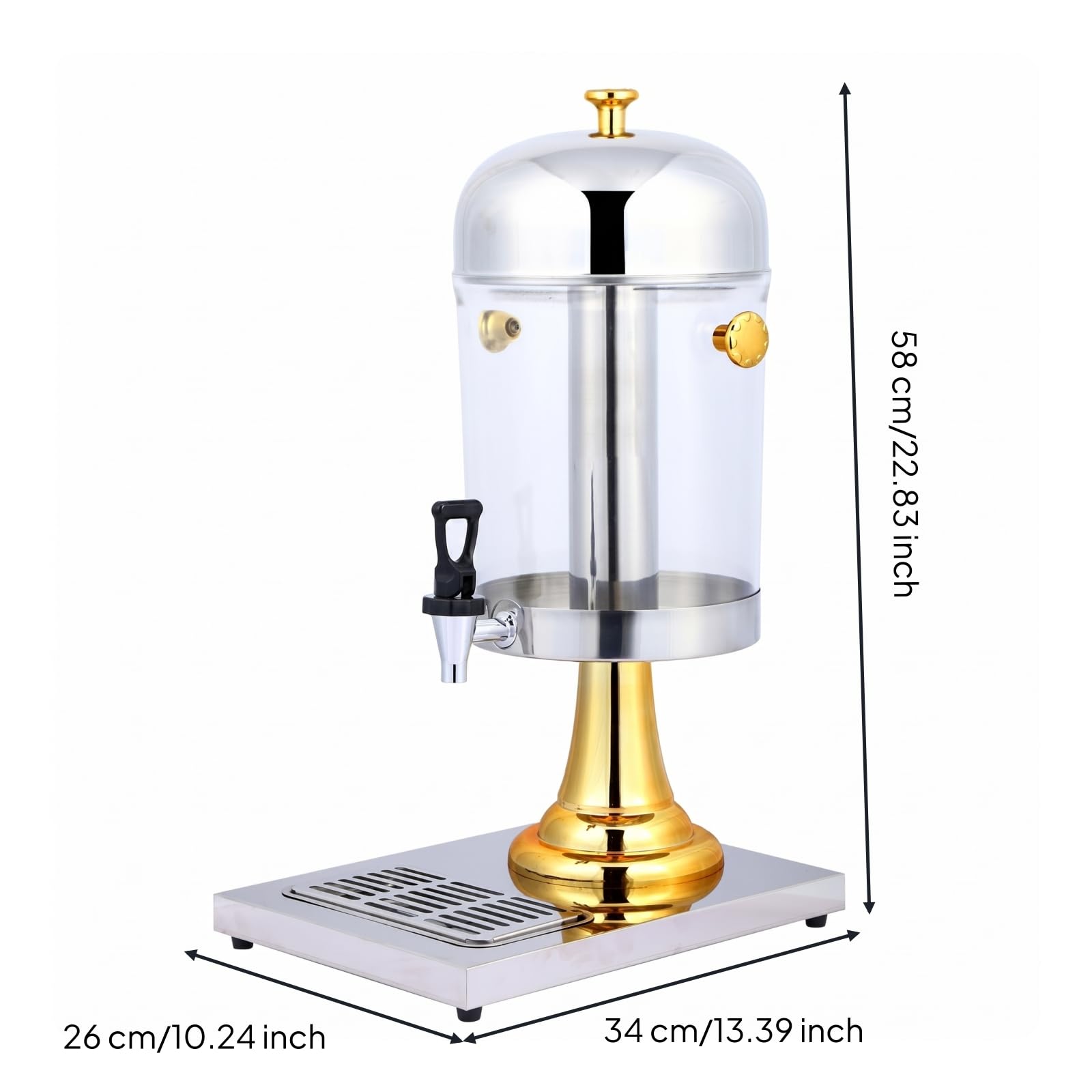 predolo Dispensador Bebidas 8 L Transparente Jarra Dispensadora con Grifo Cilíndrico, Array, Dorado, Cabeza Única 8L