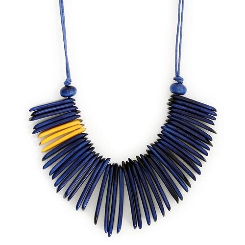 Tagua Necklace Fringe in Dark Blue and yellow Adjustable, Handmade Fair Trade, Lightweight by Florama Natural Jewelry Tagua Necklace Fringe in Dark Blue and yellow Adjustable, Handmade Fair Trade, Lightweight by Florama Natural Jewelry