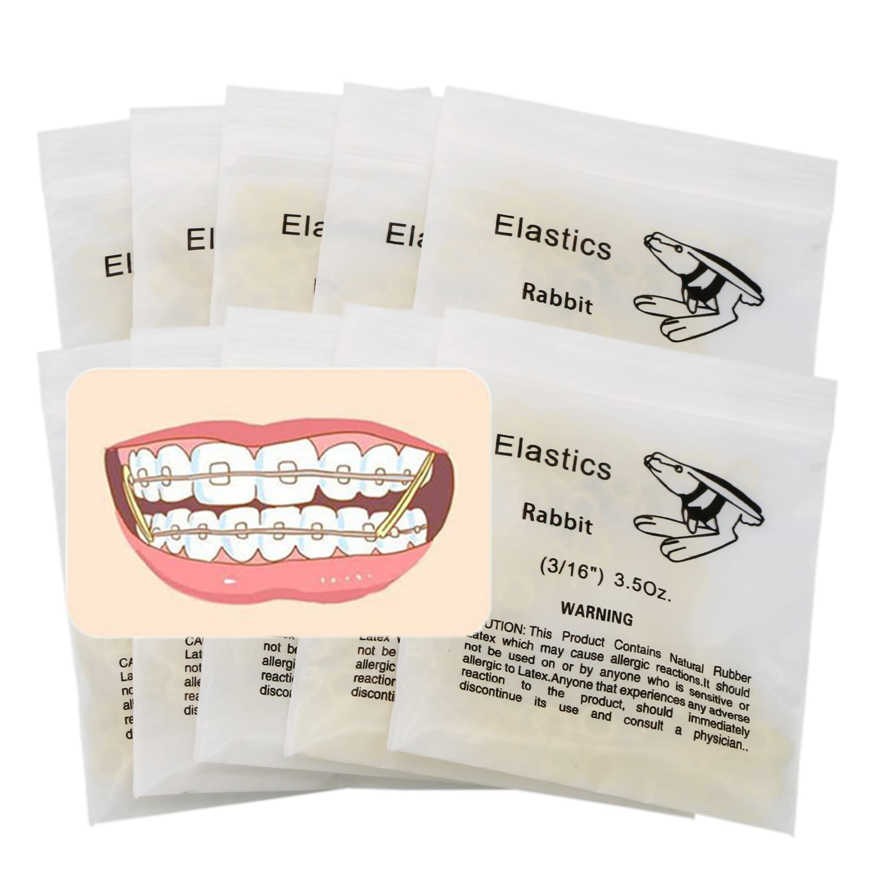 10Packs/1000Pcs Dental Orthodontic Elastics Latex Rubber Bands Rabbit (3/16“) 3.5OZ