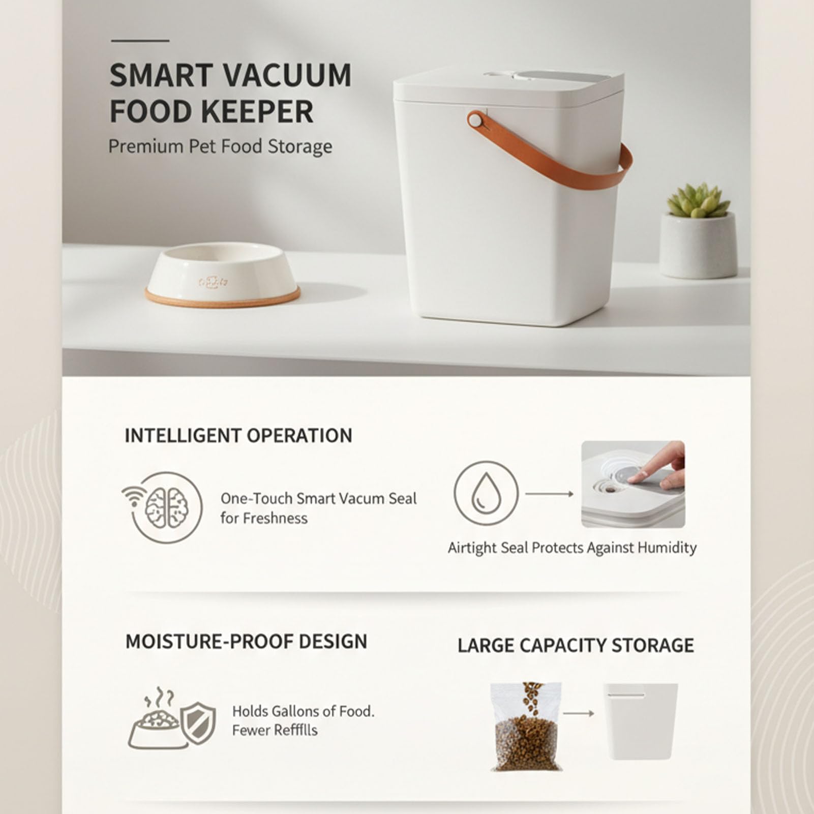 Yosoo Health Gear Contenedor de Comida para Mascotas Sellado Al Vacío Contenedor de Almacenamiento de Alimentos para Mascotas Hermético de Plástico Batería Recargable de 13 Litros Cuchara Incluida