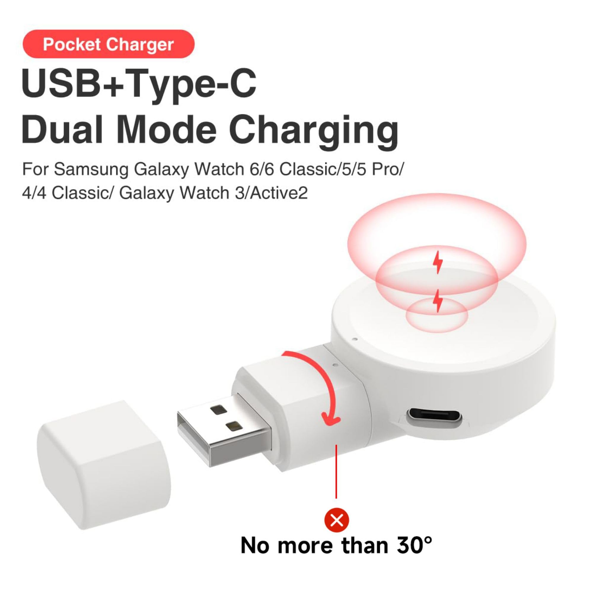 Chargeur Sans Fil Samsung Galaxy Watch 6/5/4/3 - Portable USB-C - Induction Magnétique - Protection Surtension