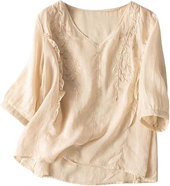 Damen Bluse Boho Style Mit Spitze - V-Ausschnitt Tunika Für Frühling & Sommer