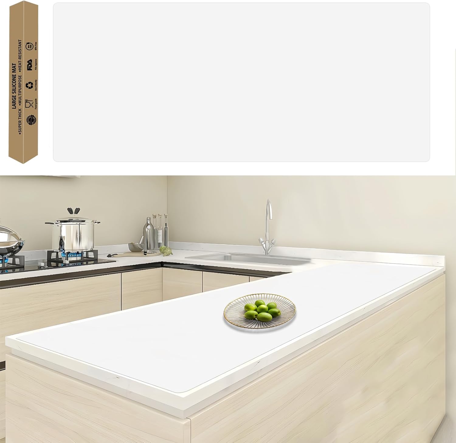 120"x24"(305cmx60cm) Large Silicone Kitchen Counter Mat, Heat Resistant Non-Slip Countertop Protector, Waterproof Multipurpose Mat for Kitchen Island, Semitransparent Translucent 120"L x 24"W