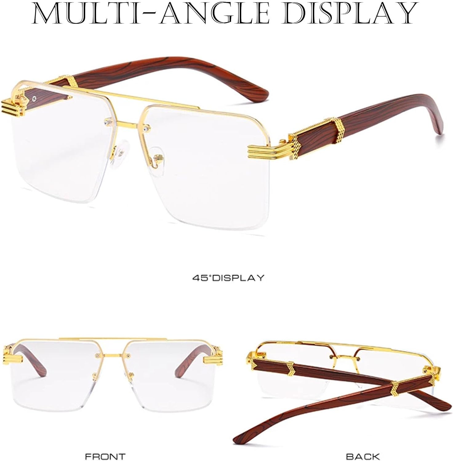 Square Aviator Sunglasses for Women Men Half Frame Vintage Diamond Cutting Lens Classic Gradient Shades - Image 4