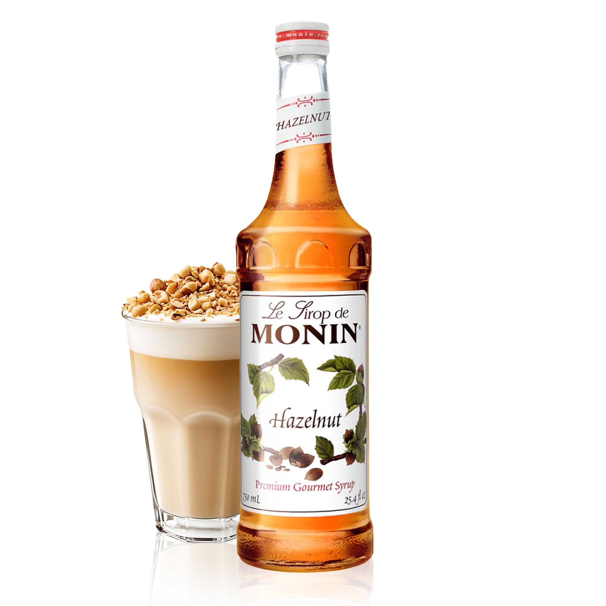 Monin - Hazelnut Syrup, Nutty Taste of Caramelized Hazelnut, Natural Flavors, Great for Mochas, Lattes, Smoothies, Shakes, and Cocktails, Non-GMO, Gluten-Free (750 ml)