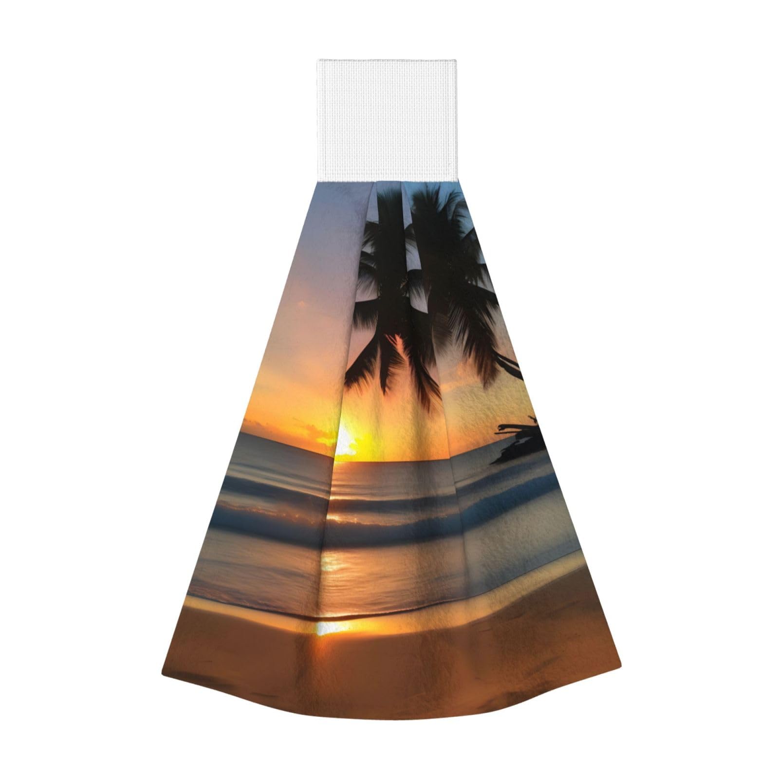 WUPngg Sunset beach Bathroom Tie Towels/Dish Cloth,Kitchen Hanging Towel, Coral Fleece Dry Cleaning Hand Dishcloths One Size