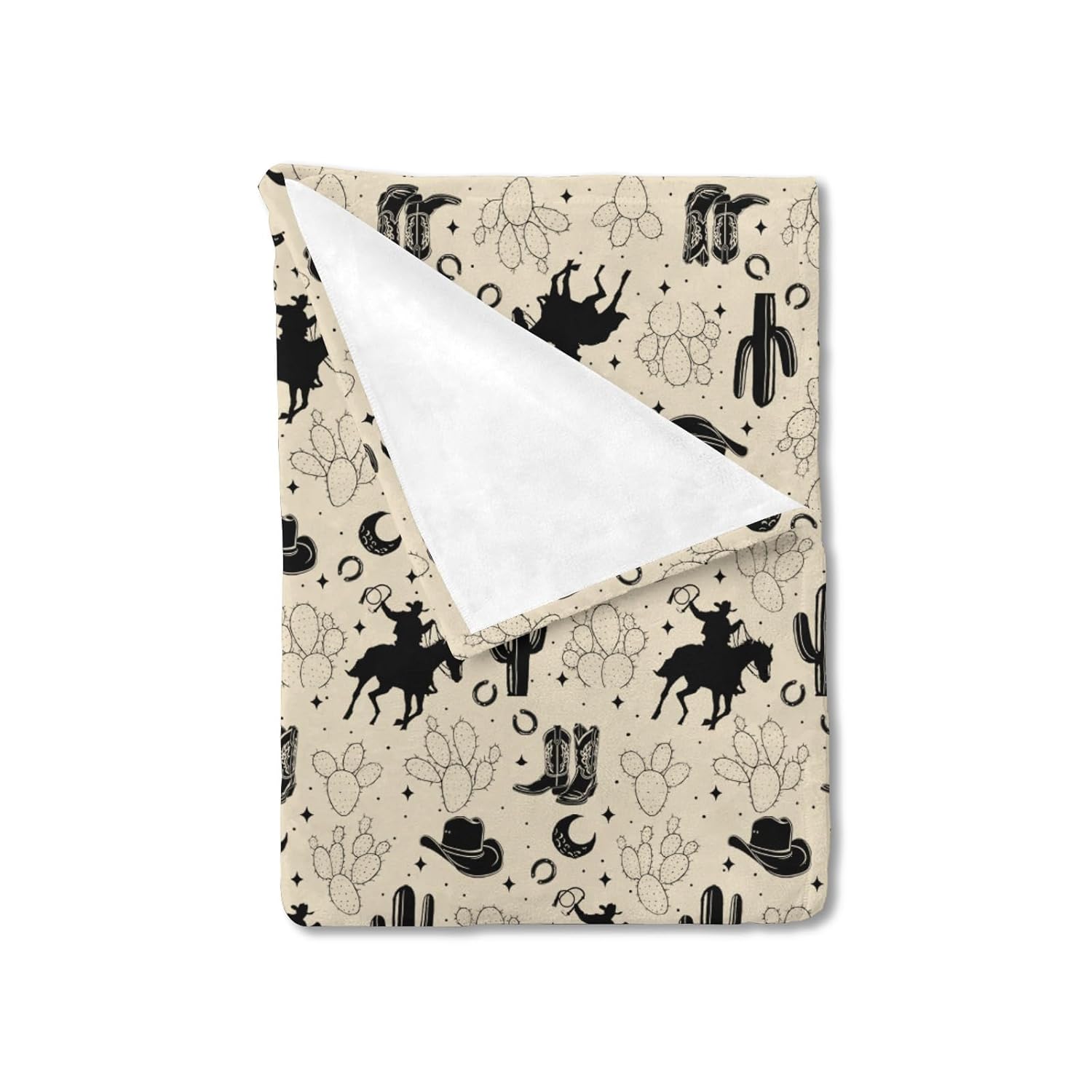 Vintage Western Cowboy Baby Blanket for Boys Cowboy Horse Boots Hat Cactus Moon Flannel Soft Swaddle Blanket Wild Plants Receiving Blankets Newborn Infant Nursery Toddler Crib Bed Blankets 60x80