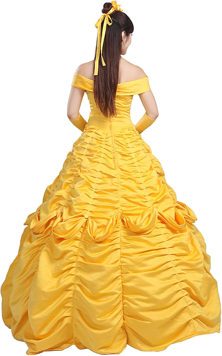 Ainiel Women's Cosplay Costume Princess Dress Yellow Satin (XL, Style 1) - Image 5