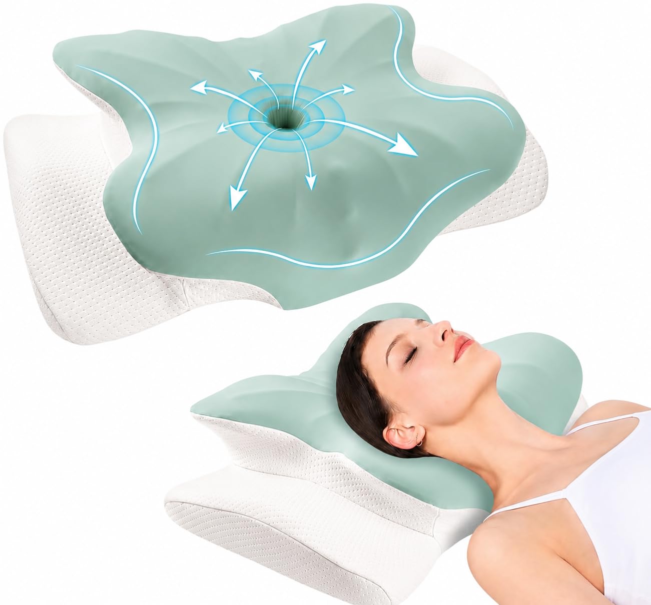 Urban Flare Memory Foam pillow-Ergonomic Pillow for neck and shoulder pain, Butterfly shaped Hollow design neck pillow, Orthopedic Pillow for side sleepers, Back and Stomach Sleepers (Blue)