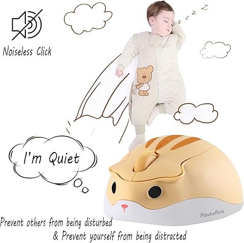 Miniatura 9 de Ratón inalámbrico, lindo ratón de hámster para manos pequeñas, 2.4G 1200DPI mouse silencioso con receptor USB, mouse inalámbrico para niños para PC,