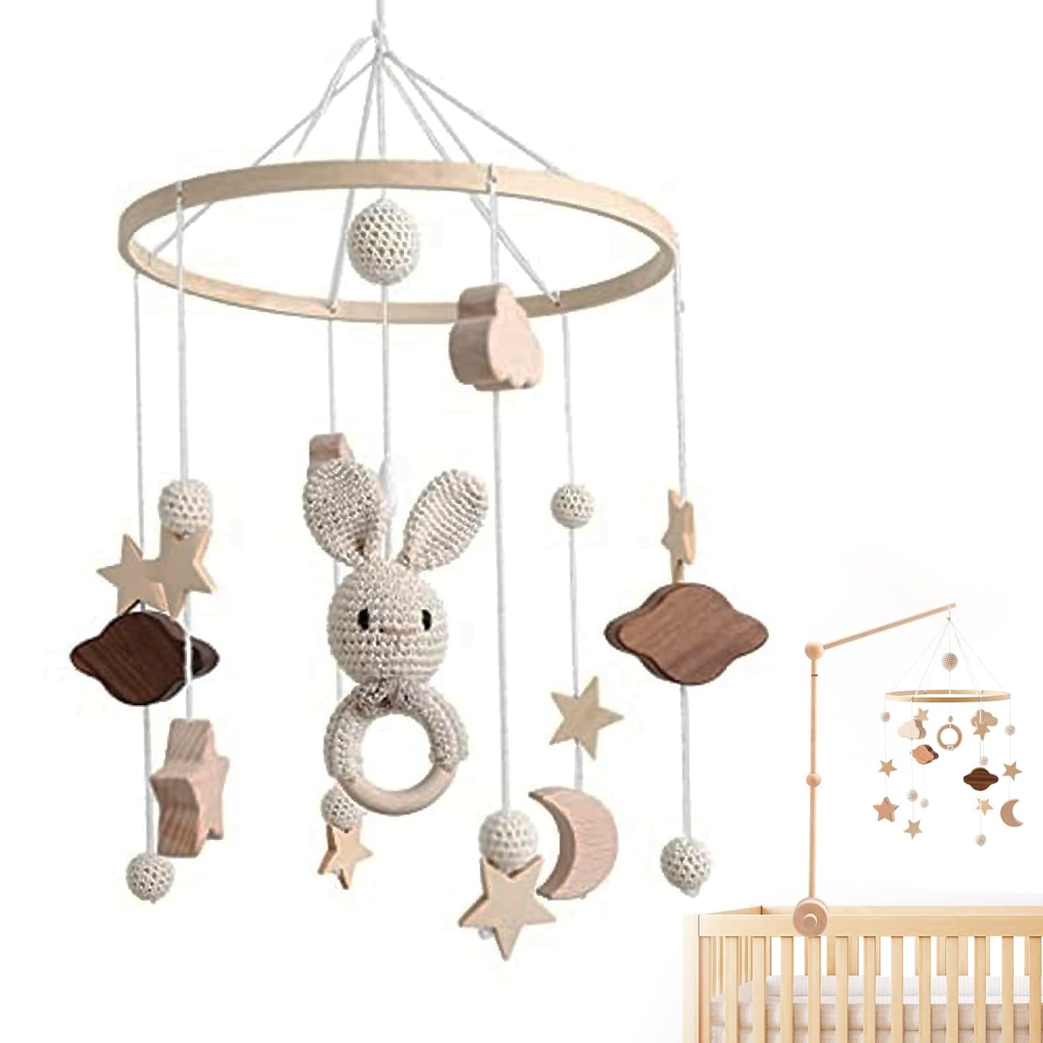 MóVil Cuna Para Bebé Bogoro Mobile Bebe Con Bolas Fieltro Y Conejo Movil Bebe Cuna Para Cuna, Dormitorio Bebé, Sala Estar, DecoracióN Ventanas