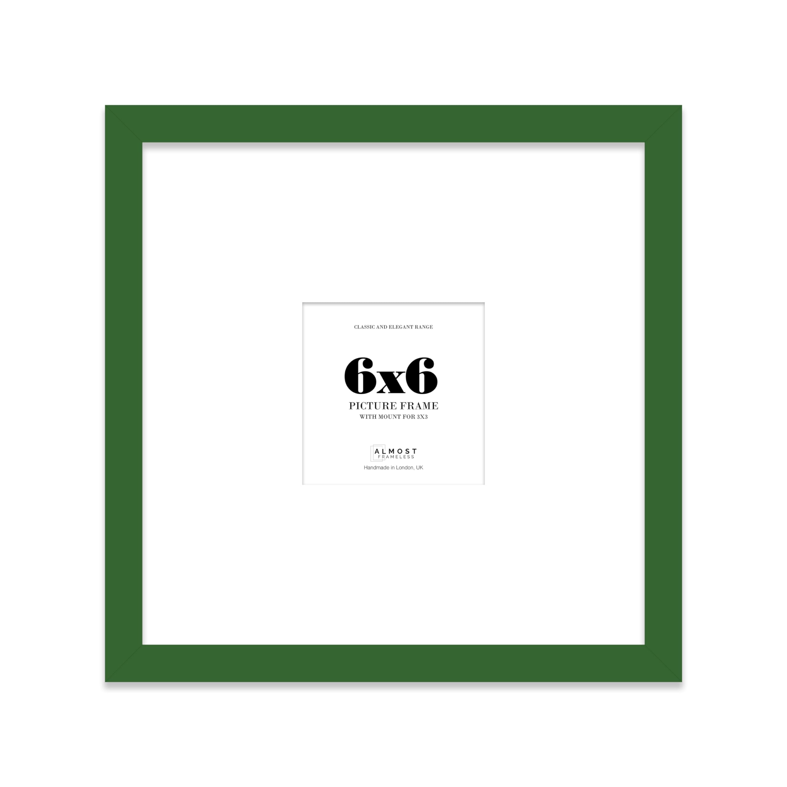 Almost Frameless 6x6 Square Picture Frame, Display Pictures 3x3 With Mat or 6x6 Without Mat, Wall Hanging & Free Standing Photo Frame, Green, 1 Pack