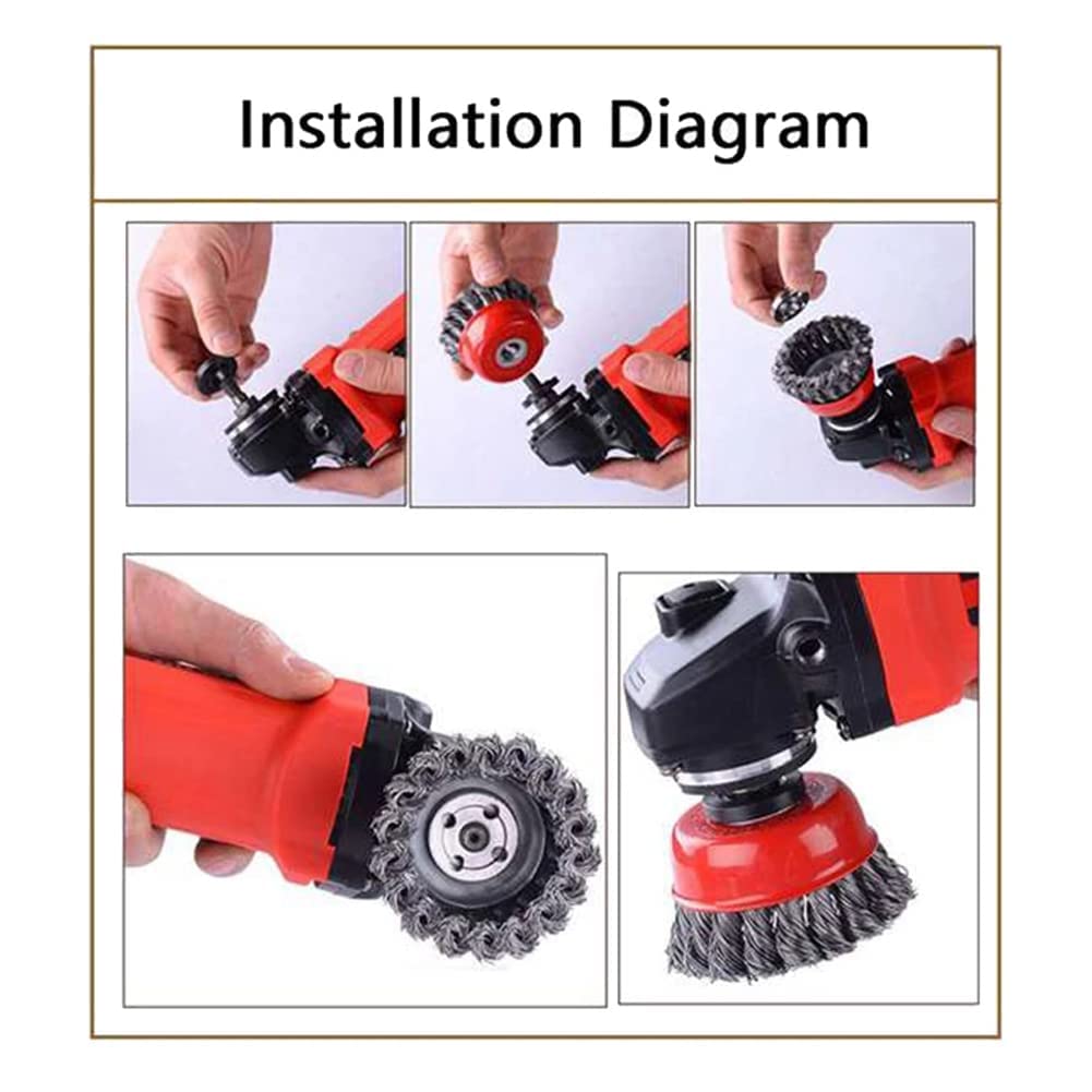Auniwaig Twist Knotted Crimped Steel Brush Steel Wire Crimped Wire Cup Brush Wire Cup Brush 65mm Cup Brush with M14 x 2 Threaded Hole 3 Pcs
