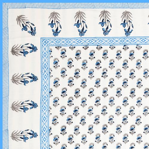 Image of BLOCKS OF INDIA Hand Block Printed Cotton Single Size Reversible Malmal Dohar for Summer (Blue Grey BUTI)