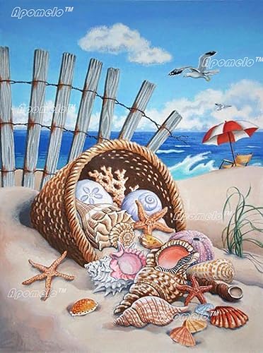 Miniatura 8 de Apomelo Kit de pintura de diamante de 12 x 16 pulgadas, kit de arte de diamantes de playa para adultos, playa, isla al anochecer