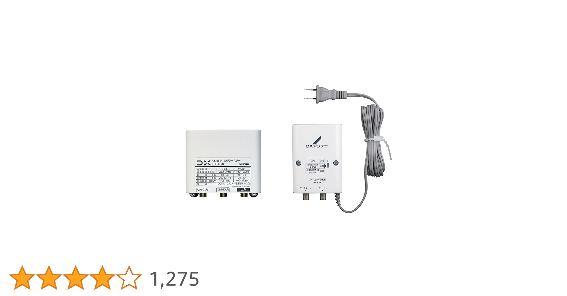 CU43AS CS/BS-IF/UHF増幅器 33dB/43dB CS/BS-IF・UHFブースター(33dB/43dB共用形)デュア | 製品情報