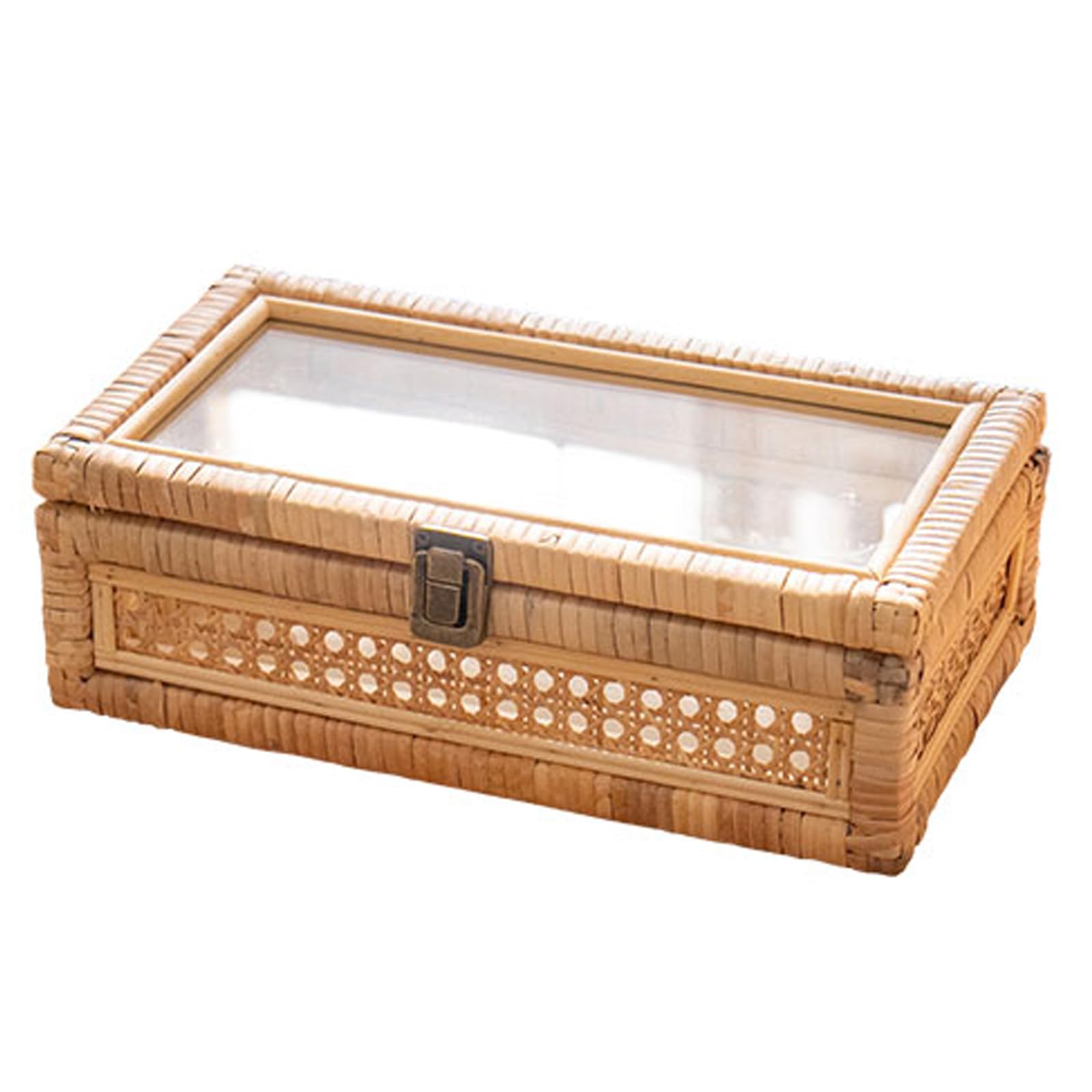 Kaeltsyn Natural Rattan Organiser Box with Lid for Home Use Handcrafted Storage Basket for Desktop Organization Wicker Desktop Organiser with Clasp