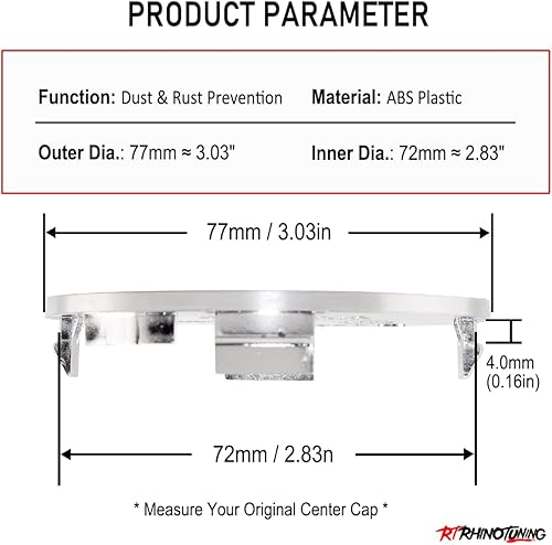 Miniatura 10 de RTrhinoTuning 4 tapas centrales de rueda de 2.99 pulgadas (2.992 in), base negra para accesorios de llantas de automóvil