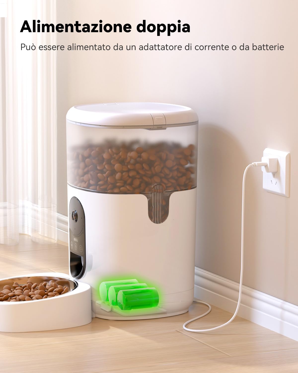 Imou 4L Distributore Automatico Cibo Gatti con 360° Telecamera, 4MP Distributore Automatico con Sensore per Cibo Basso, Tracciamento del Gatti/Cani, 2.4G WiFi, 1-15 Pasti/Giorno, Controllo APP