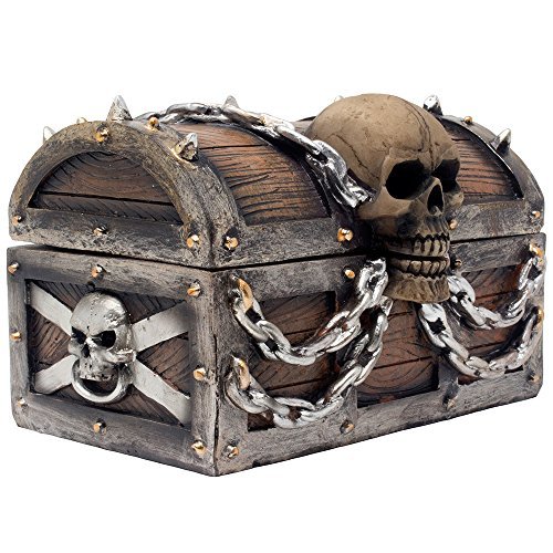 Home-n-Gifts Evil Skull on Treasure Chest Trinket Box Statue with Hidden Storage Compartment for Decorative Gothic Décor or Spooky Halloween Decorations As Jewelry Boxes or Fantasy Office Gifts