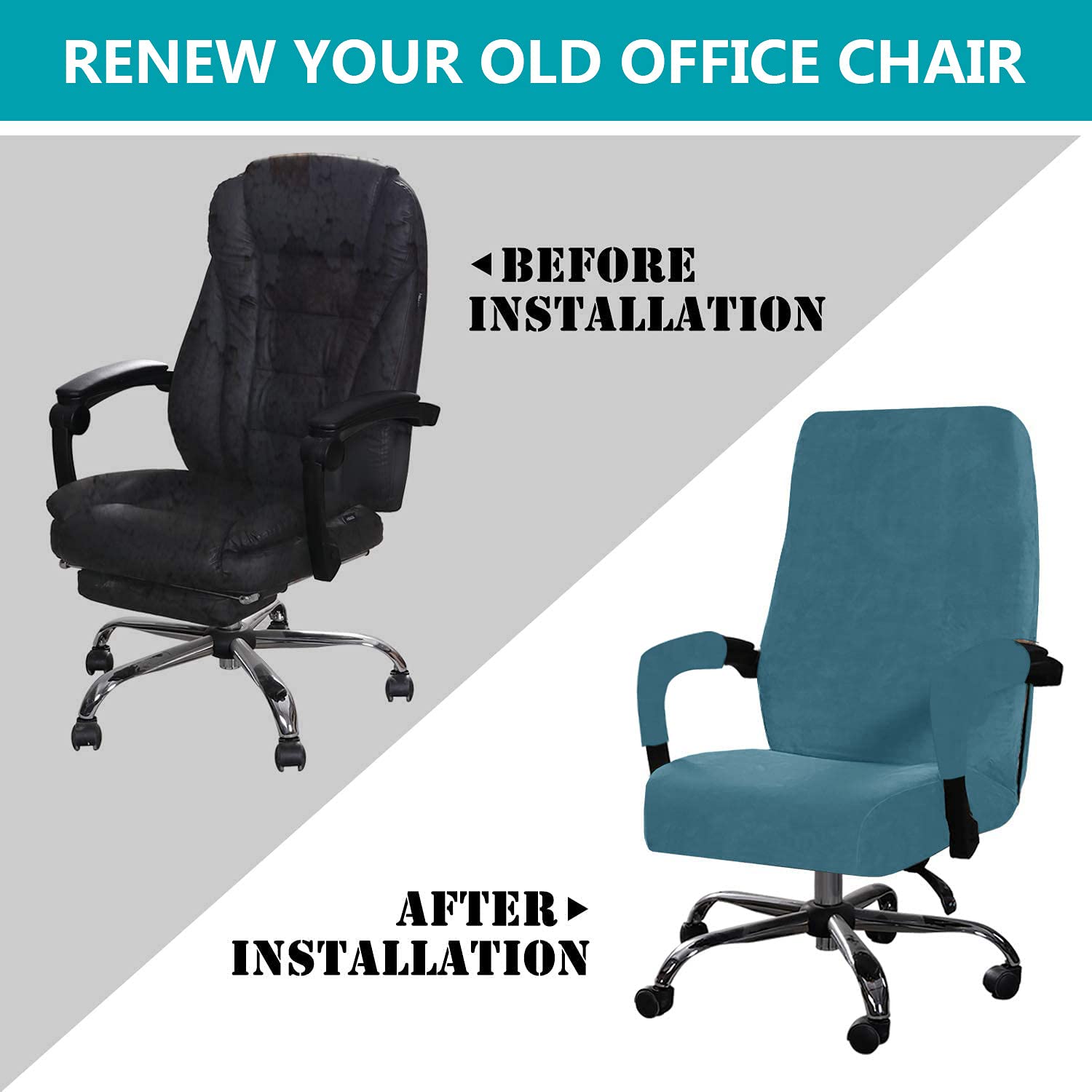 NLCYYQ Teal Velvet Office Chair Cover, Stretch Fit, Modern Style, Protects Existing Furniture, Easy to Clean - Image 4