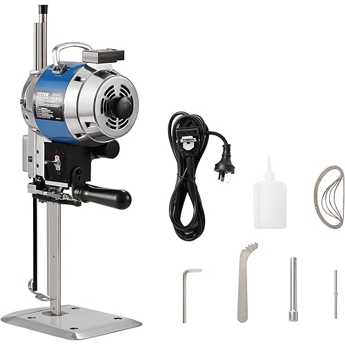 VEVOR Fabric Cutter, 750W High-Speed Straight Knife Cloth Cutting Machine, 9.8" Alloy Steel Blade, Industrial Fabric Cutting Machine with Automatic Knife Sharpen, for Multilayer Fabric Leather Cloth