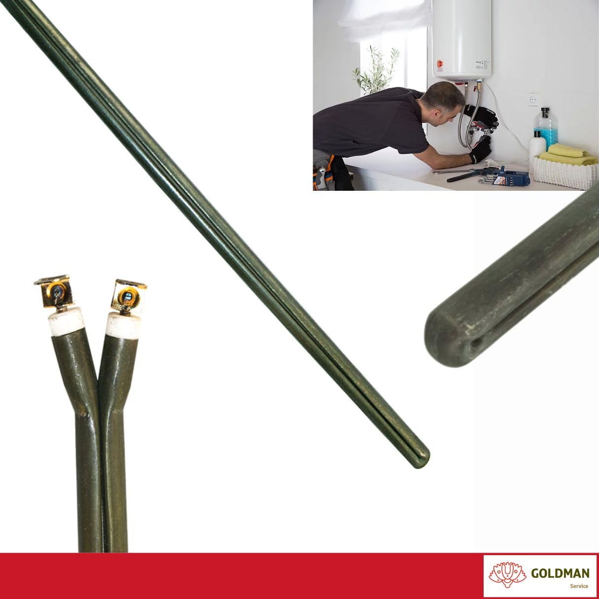 GOLDMAN SERVICE | Set di 2 Resistenze a Pinza Monoblock per Scaldabagno Elettrico | Lunghezza 410 mm | Potenza: 1200 Watt