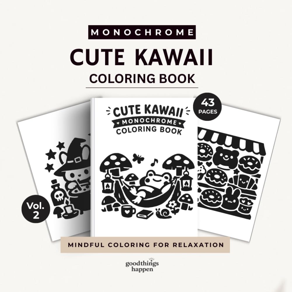 Monochrome Cute Kawaii Coloring Book Vol. 2: A One Color Coloring Book for Teens and Adults – More Adorable Cozy Kawaii Designs for Relaxation and Creative Fun (Monochrome Coloring Collection)