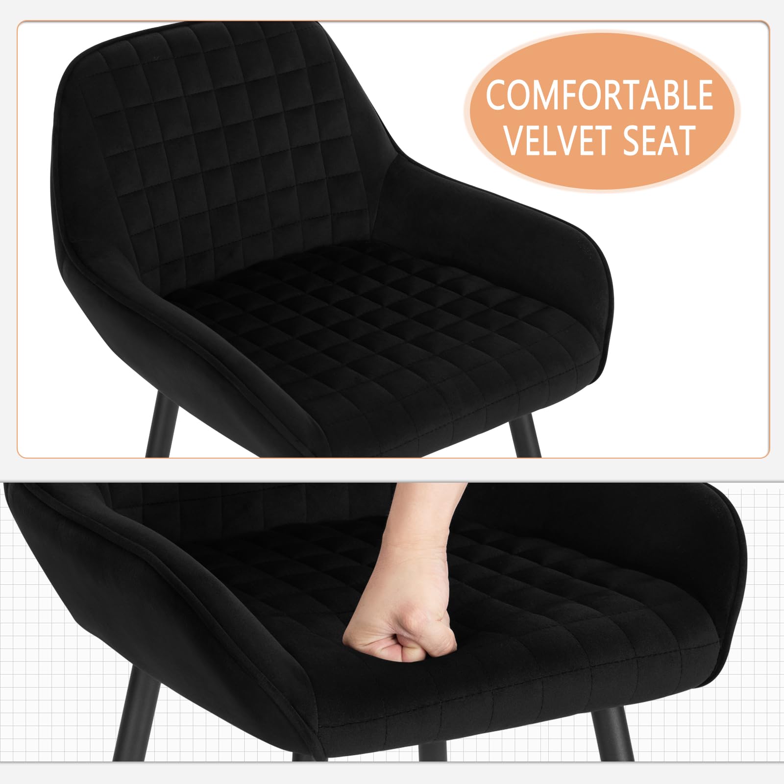 WOLTU Tabouret Bar Lot de 2, Chaise de Bar pour Îlot Central Cuisine, Salle à Manger, Bistro, Café, Grand Siège en Velours avec Dossier, Repose-Pied et Accoudoir, Pieds Réglables, Noir