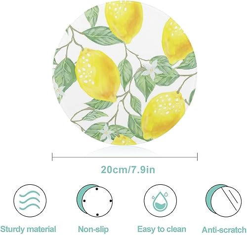 Miniatura 2 de Tabla de cortar de vidrio templado Summer Limon, tablas de cortar redondas de 8 x 8 pulgadas para encimera de cocina, tabla de cortar decorativa,