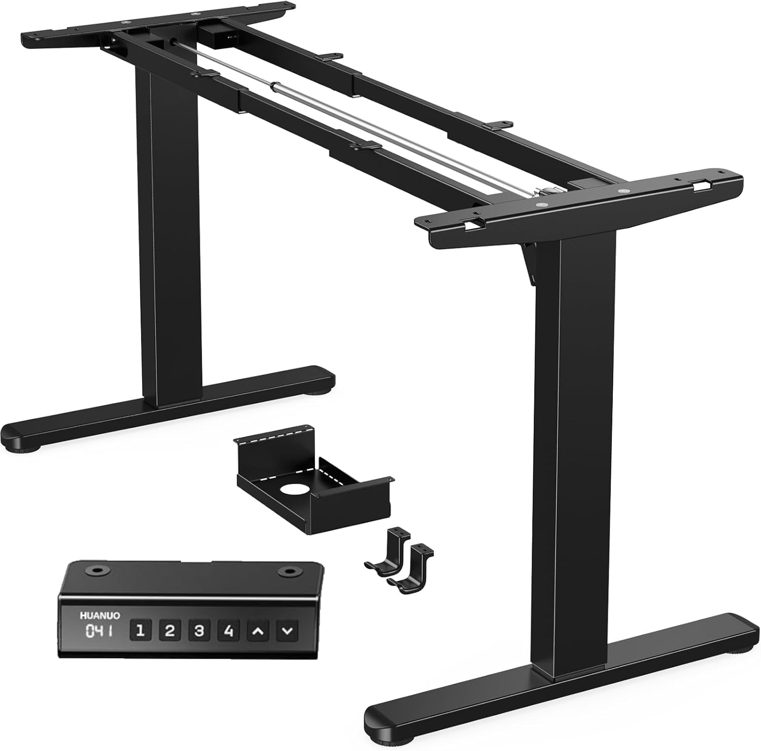 HUANUO Standing Desk Frame with 220lbs Powerful Brushless Motor, Double Crossbeam Structure, Thick Adjustable Desk Legs, for Max 35.4″ x 86.6″ Desktop