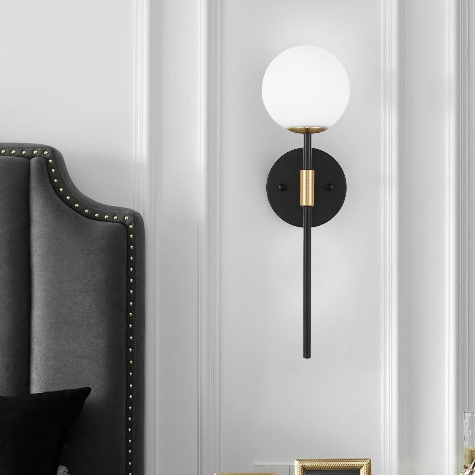 Wandlampe Innen E27 Wandleuchte Nordic Modern Wandbeleuchtung mit Glas Lampenschirm Wandleuchten Kreative Dekorative für Schlafzimmer Wohnzimmer Treppenhaus (Schwarze,2 Stück)